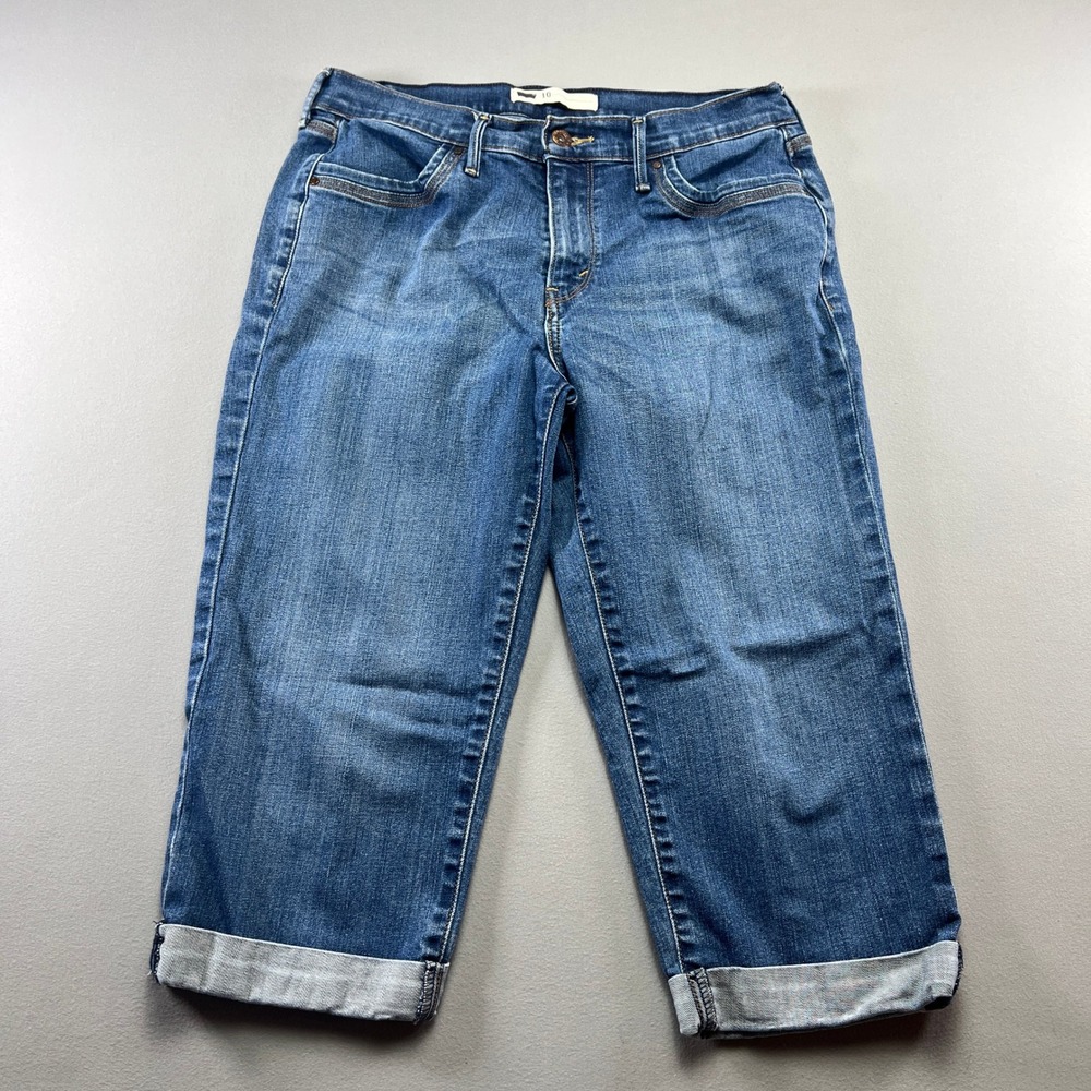 Levi's Capri Jeans Womens 10/30 Blue Denim Cotton Stretch Mid Rise Cuffed Hem
